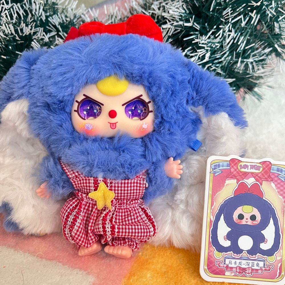Authentic Babythree Macaron Series-Blue and Red Plush Toy with Star Accessory